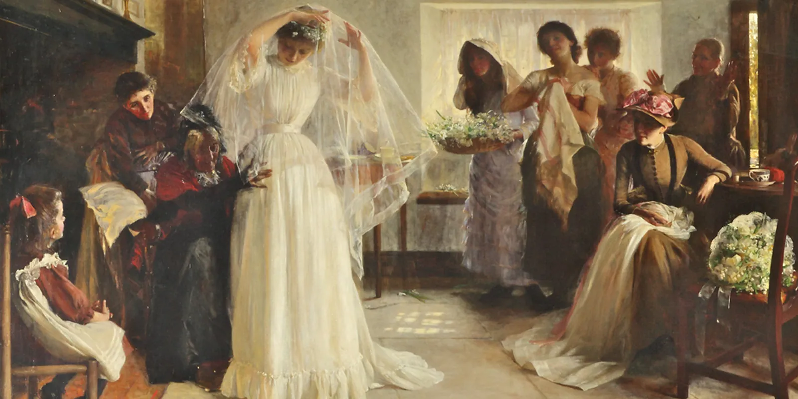 Cuadro de John Henry Frederick Bacon: la mañana de una boda, con la novia y las mujeres de la familia